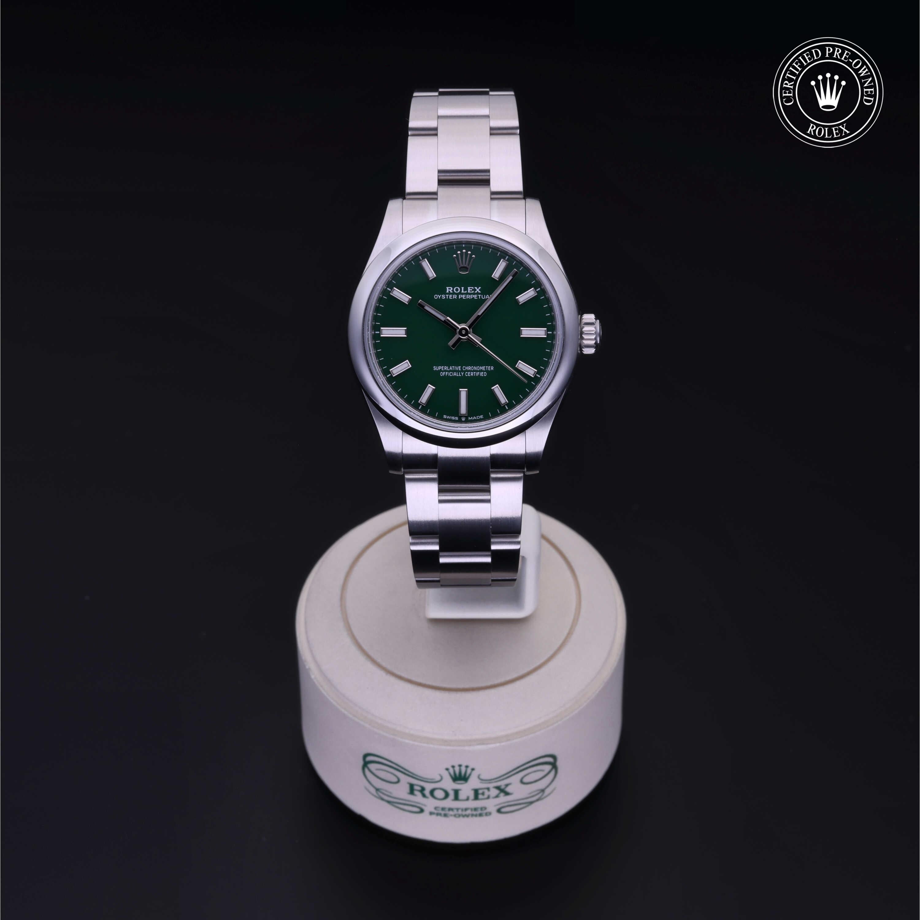 Rolex Certified Pre-owned Oyster Perpetual M277200-0006 front on black background