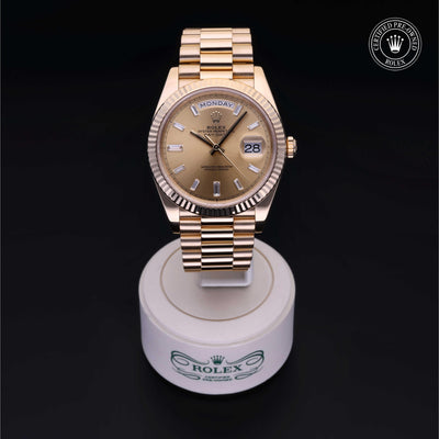 Rolex Certified Pre-owned Day-date M228238-0003 front on black background