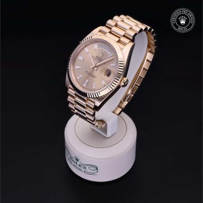 Rolex Certified Pre-owned Day-date M228238-0003 front on black background