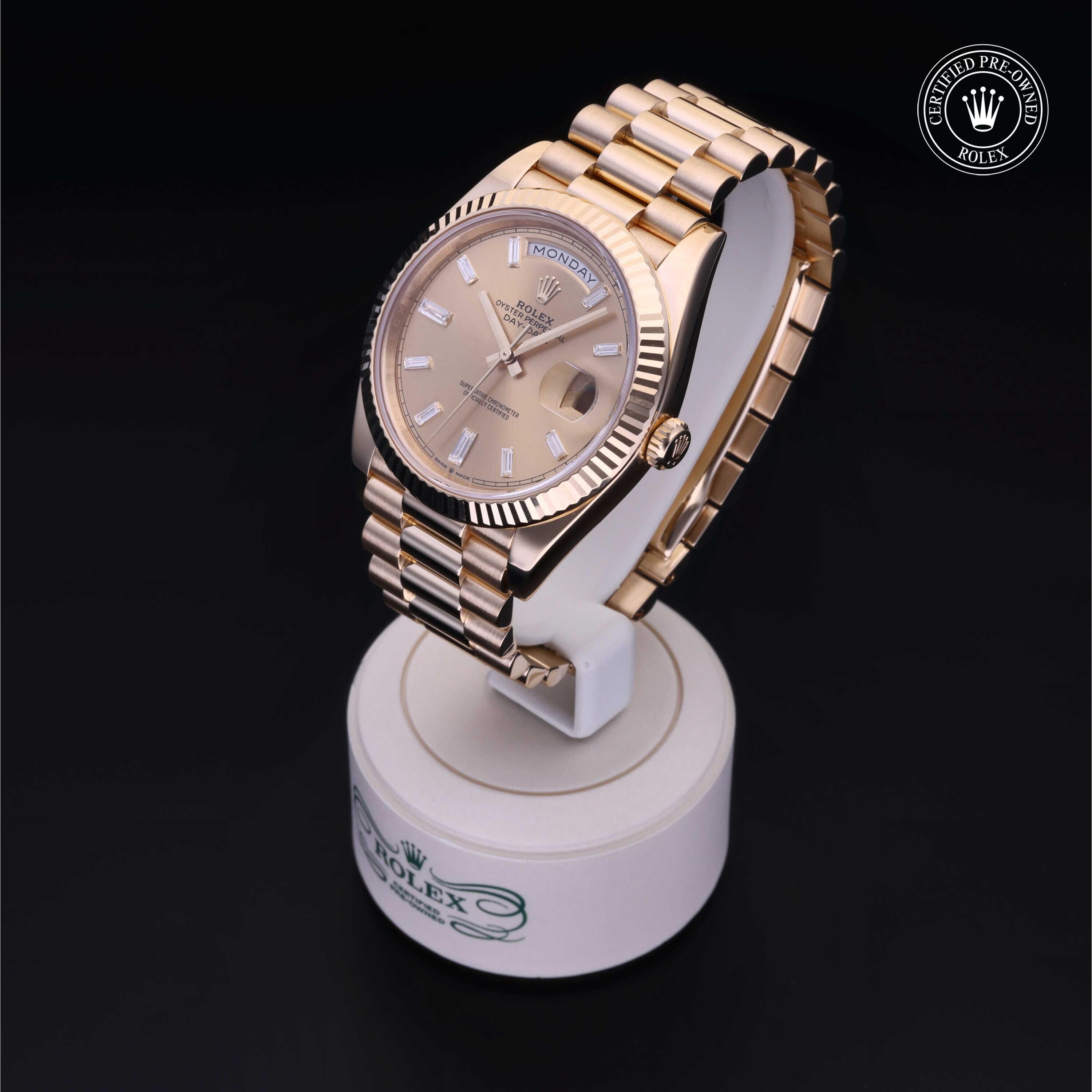 Rolex Certified Pre-owned Day-date M228238-0003 front on black background
