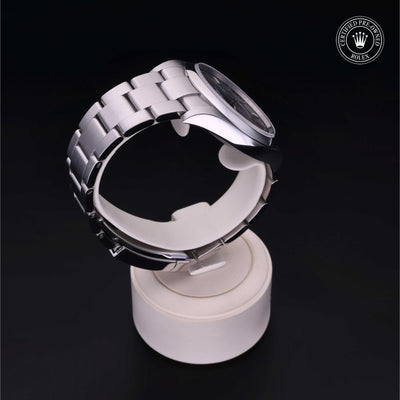 Rolex Certified Pre-owned Oyster Perpetual M114300-0001 front on black background