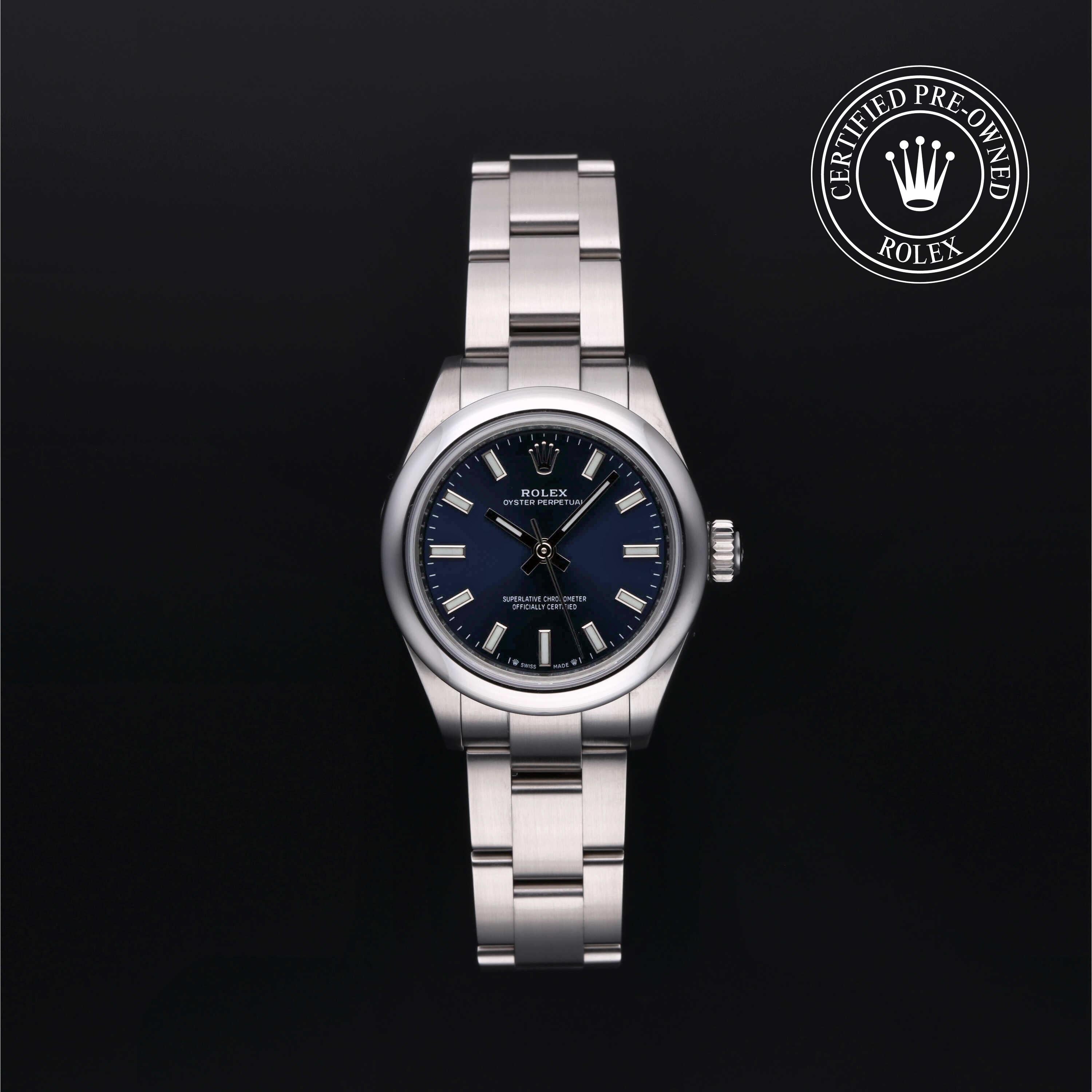 Rolex Certified Pre-owned Oyster Perpetual M276200-0003 front on black background