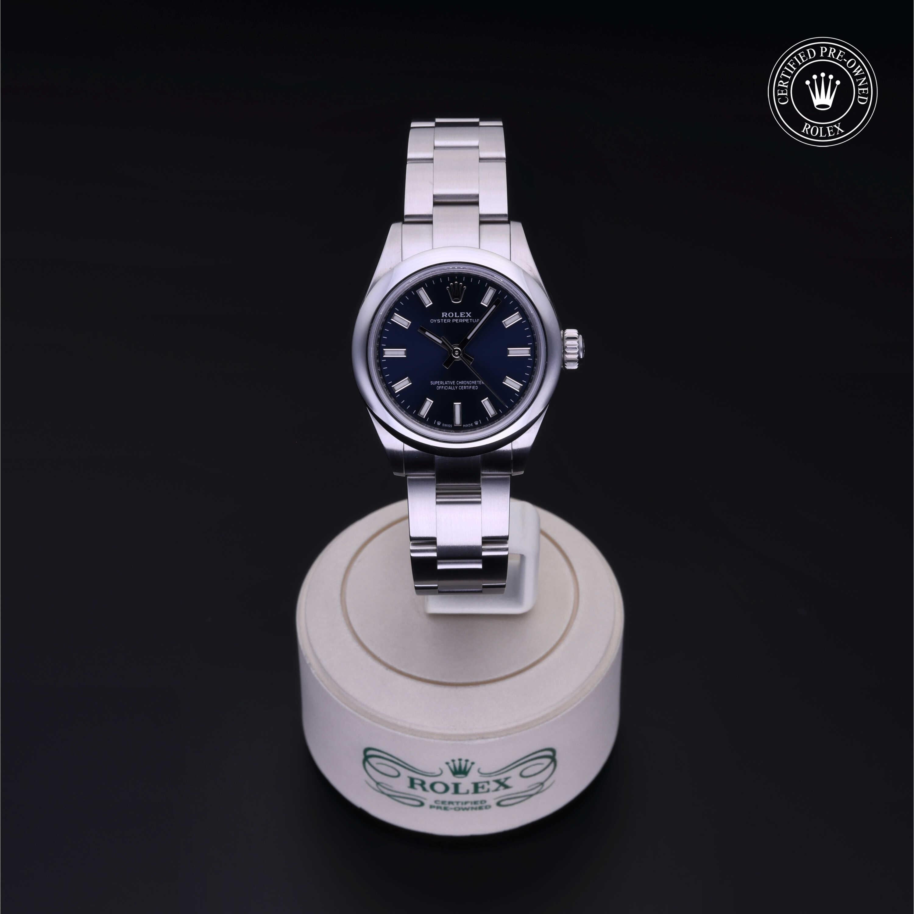 Rolex Certified Pre-owned Oyster Perpetual M276200-0003 front on black background