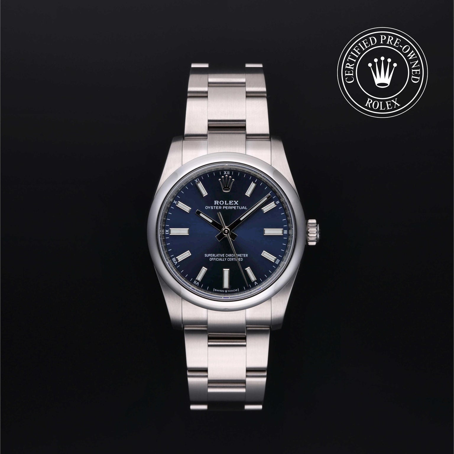 Rolex Certified Pre-owned Oyster Perpetual M124200-0003 front on black background