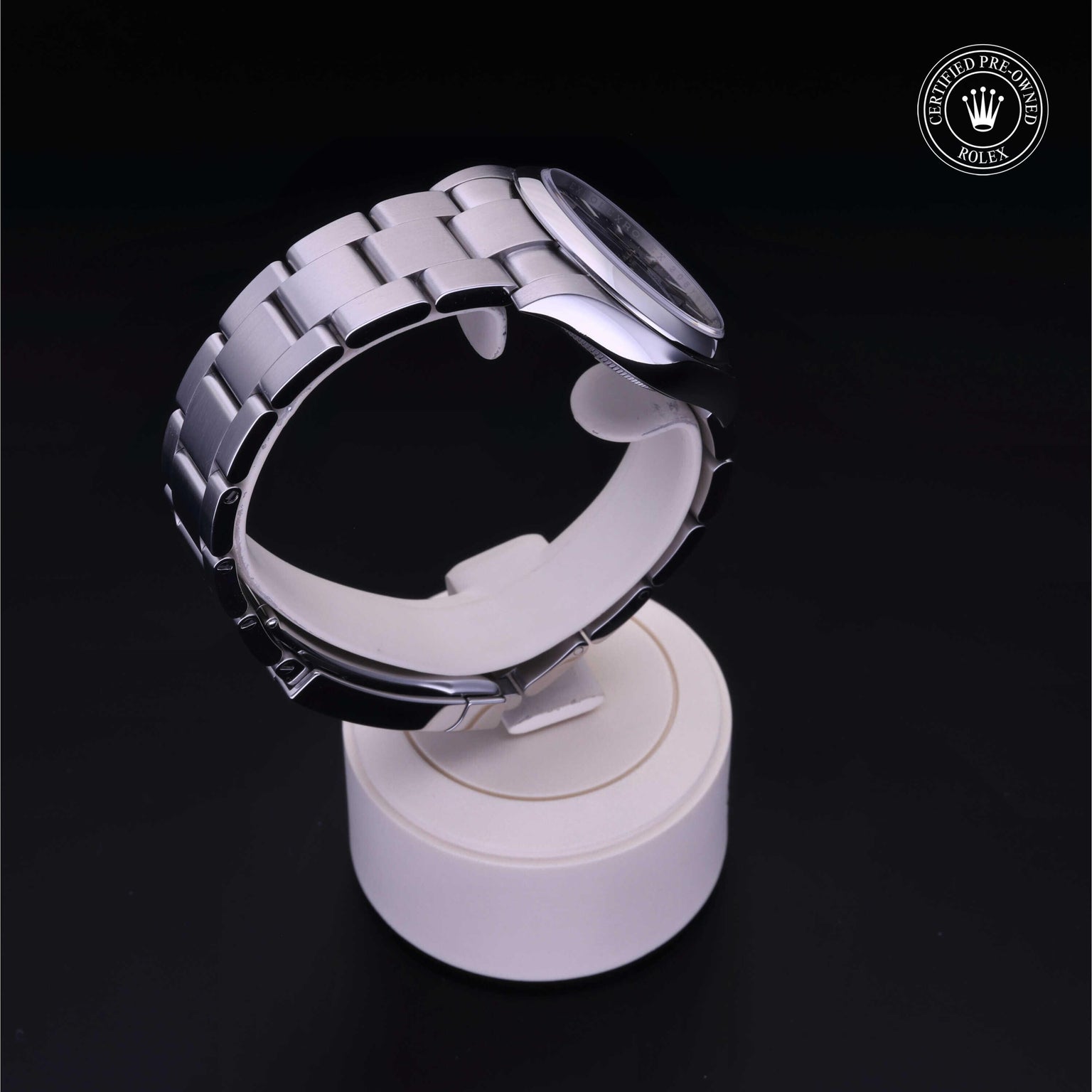 Rolex Certified Pre-owned Oyster Perpetual M124200-0003 front on black background