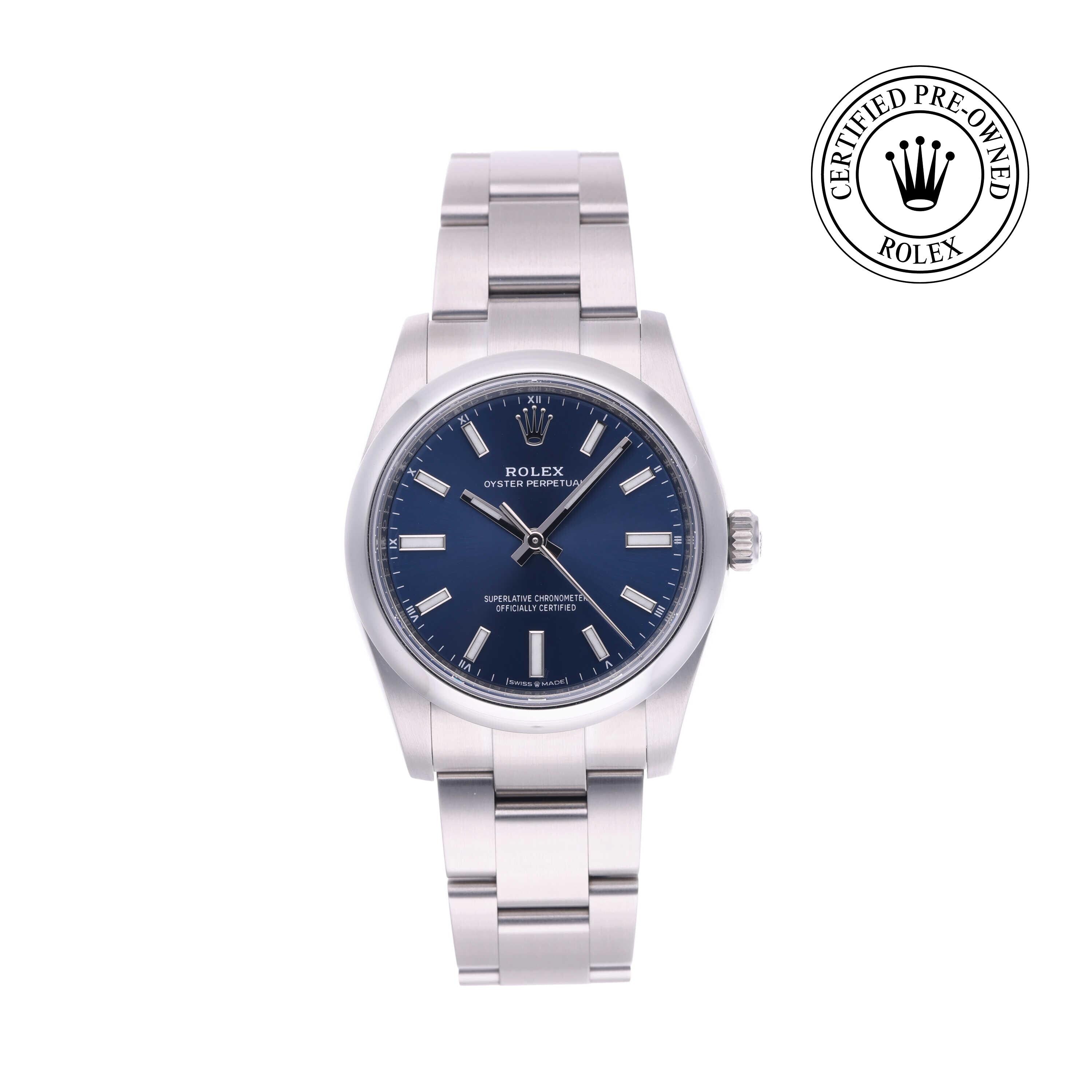 Rolex Certified Pre-owned Oyster Perpetual M124200-0003 front on white background