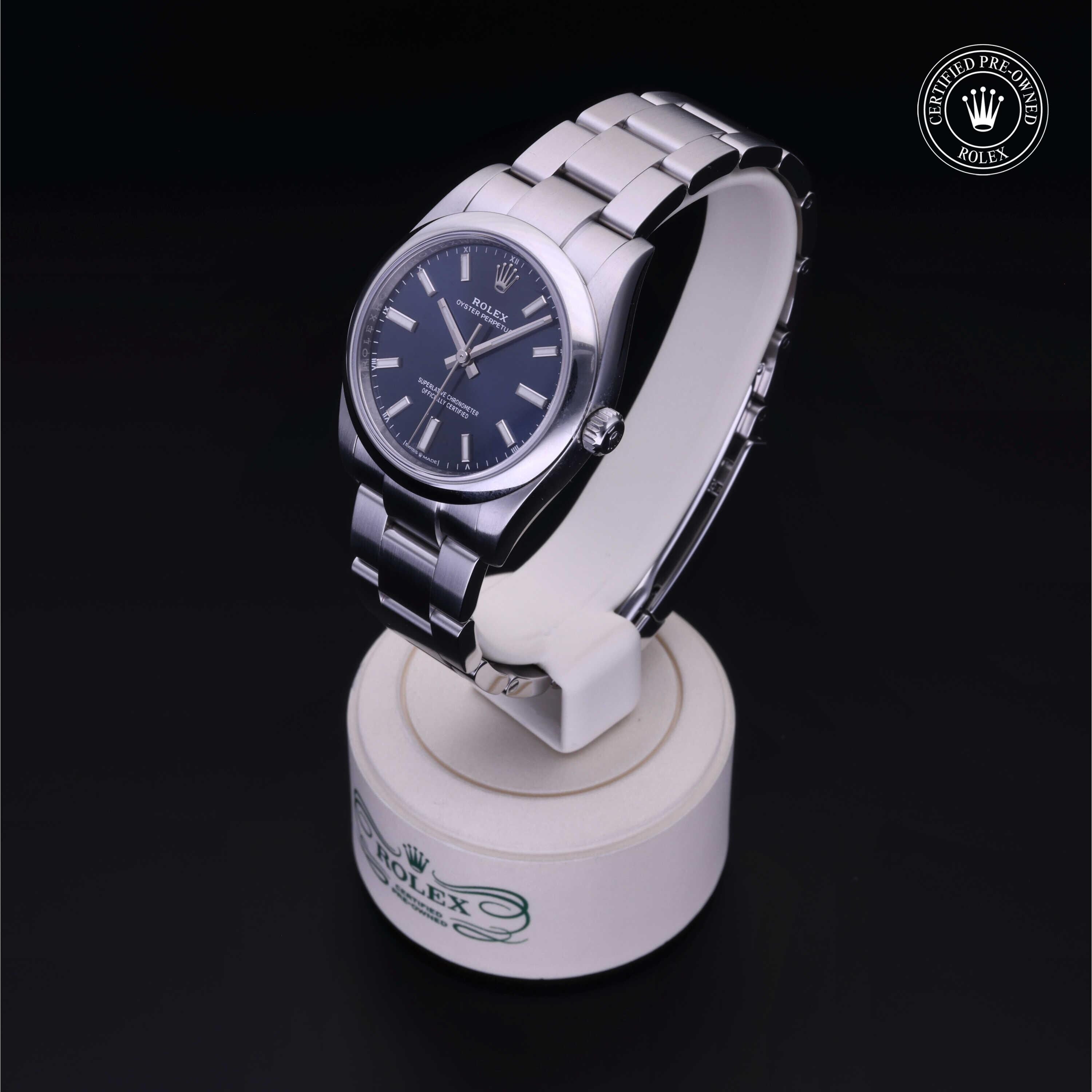 Rolex Certified Pre-owned Oyster Perpetual M124200-0003 front on black background