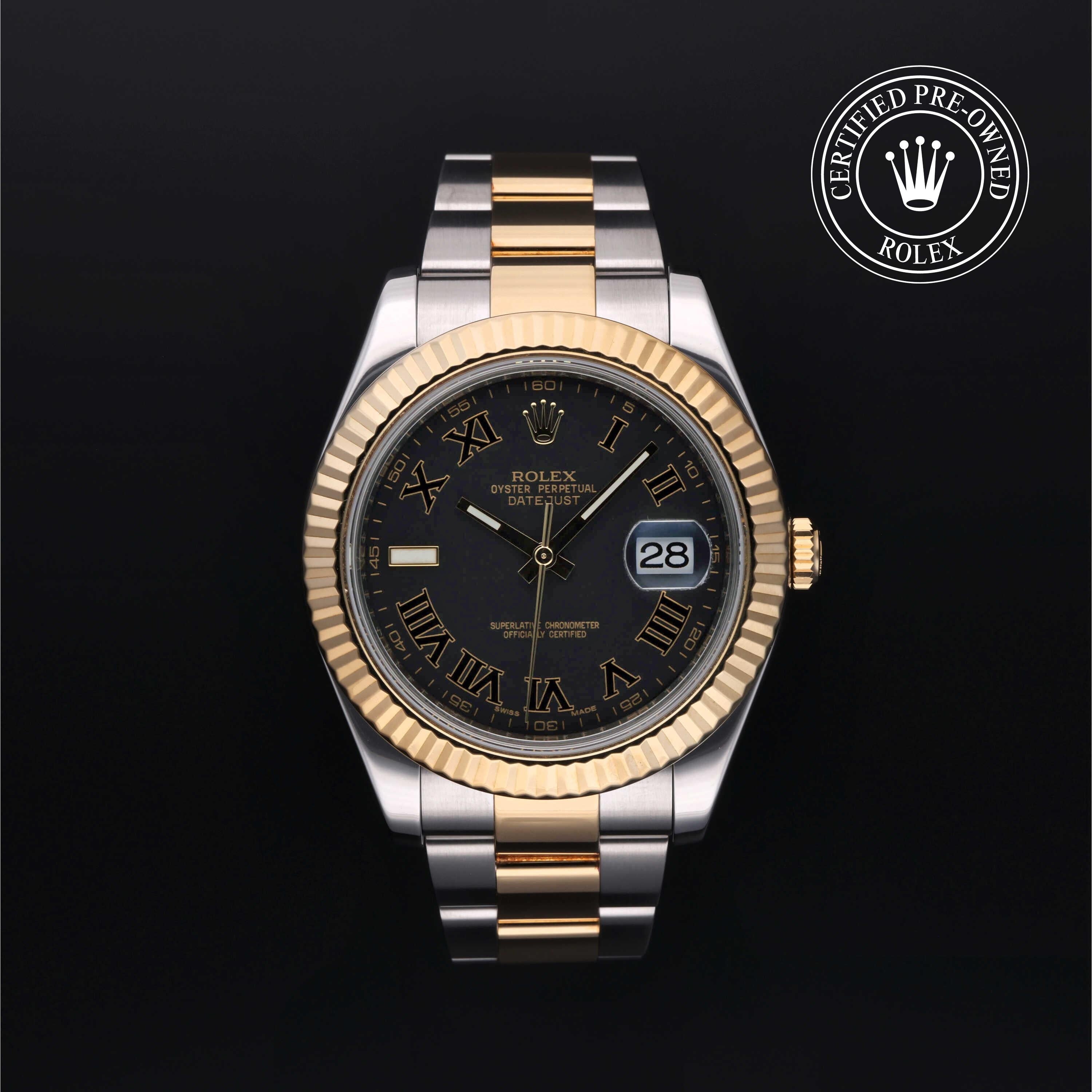 Rolex Certified Pre-owned Datejust M116333-0002 front on black background