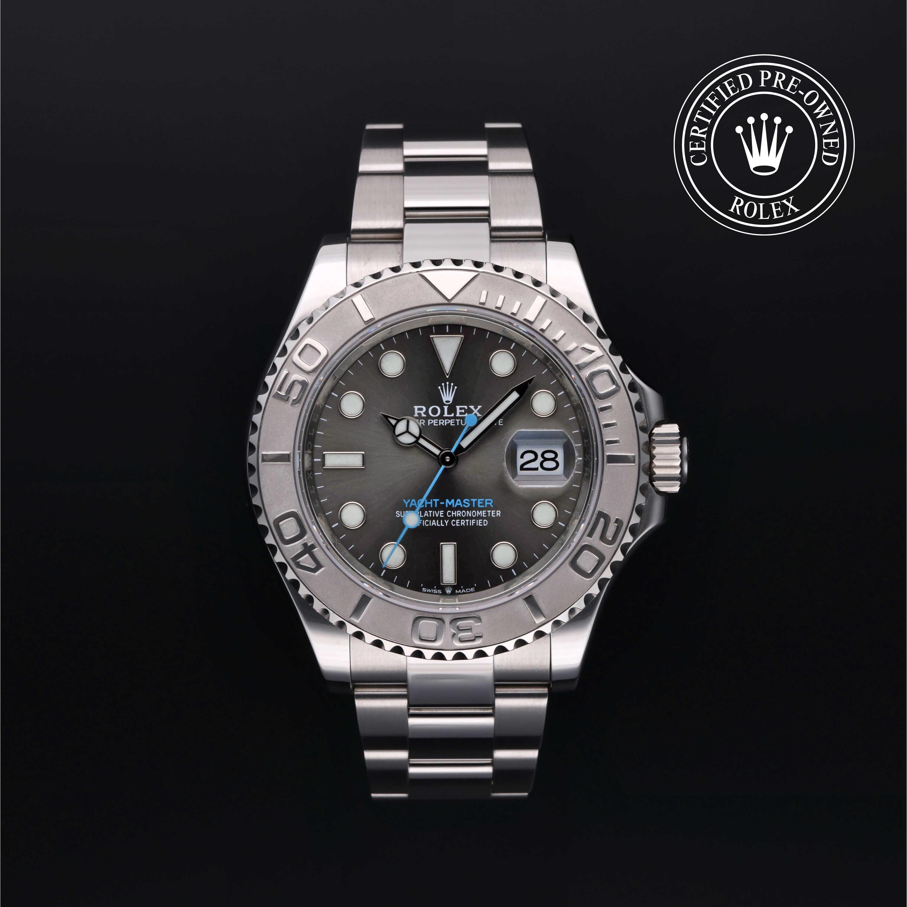 Rolex Certified Pre-owned Yacht-Master M126622-0001 front on black background