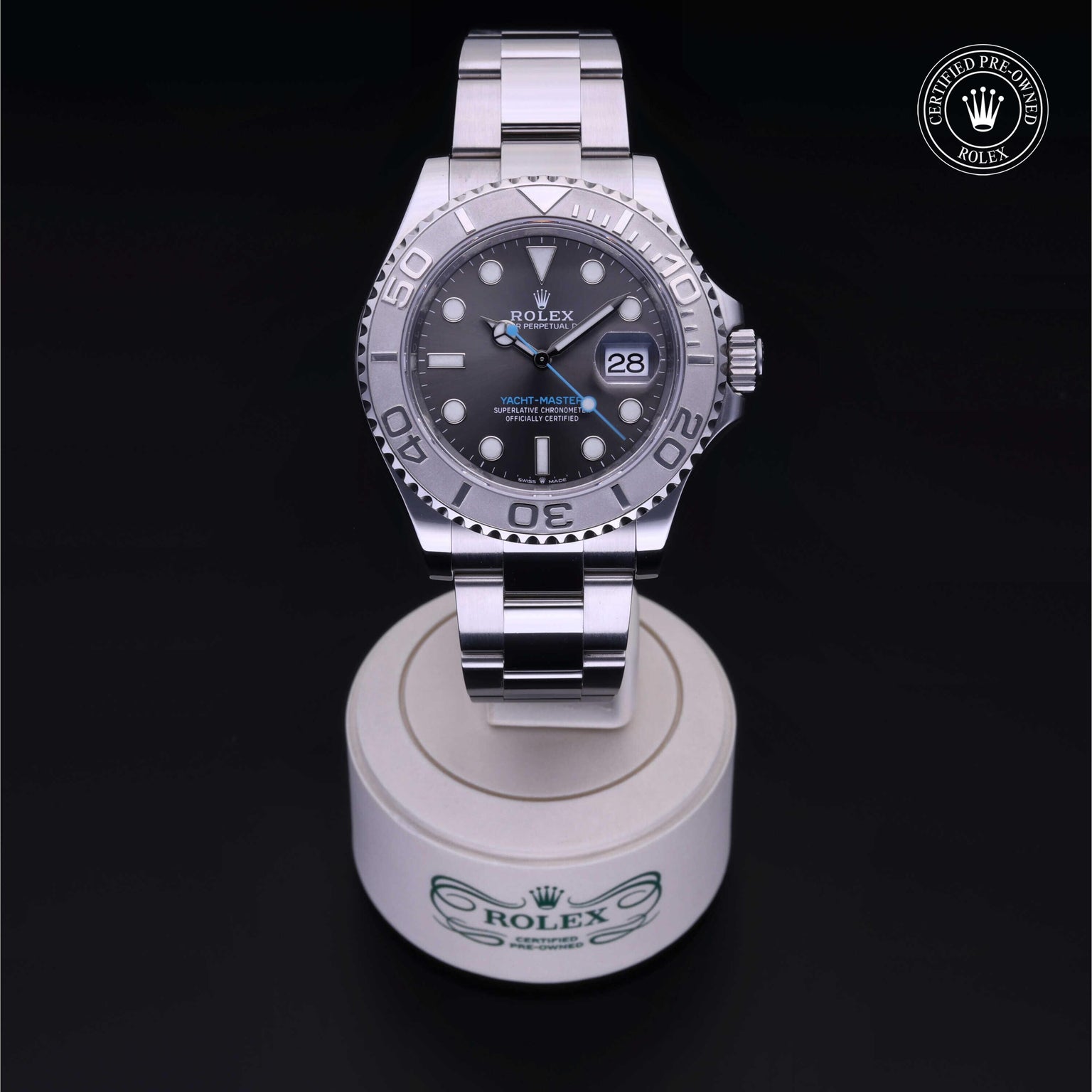 Rolex Certified Pre-owned Yacht-Master M126622-0001 front on black background