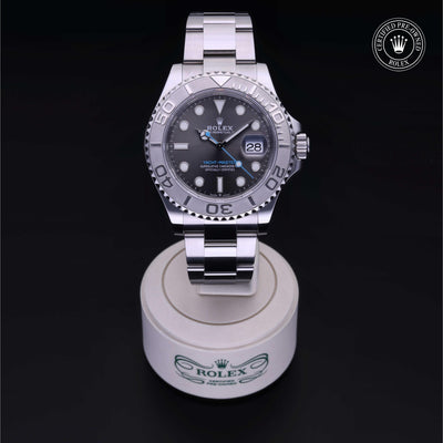 Rolex Certified Pre-owned Yacht-Master M126622-0001 front on black background