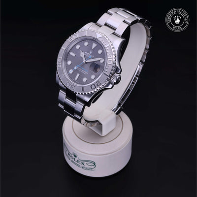 Rolex Certified Pre-owned Yacht-Master M126622-0001 front on black background