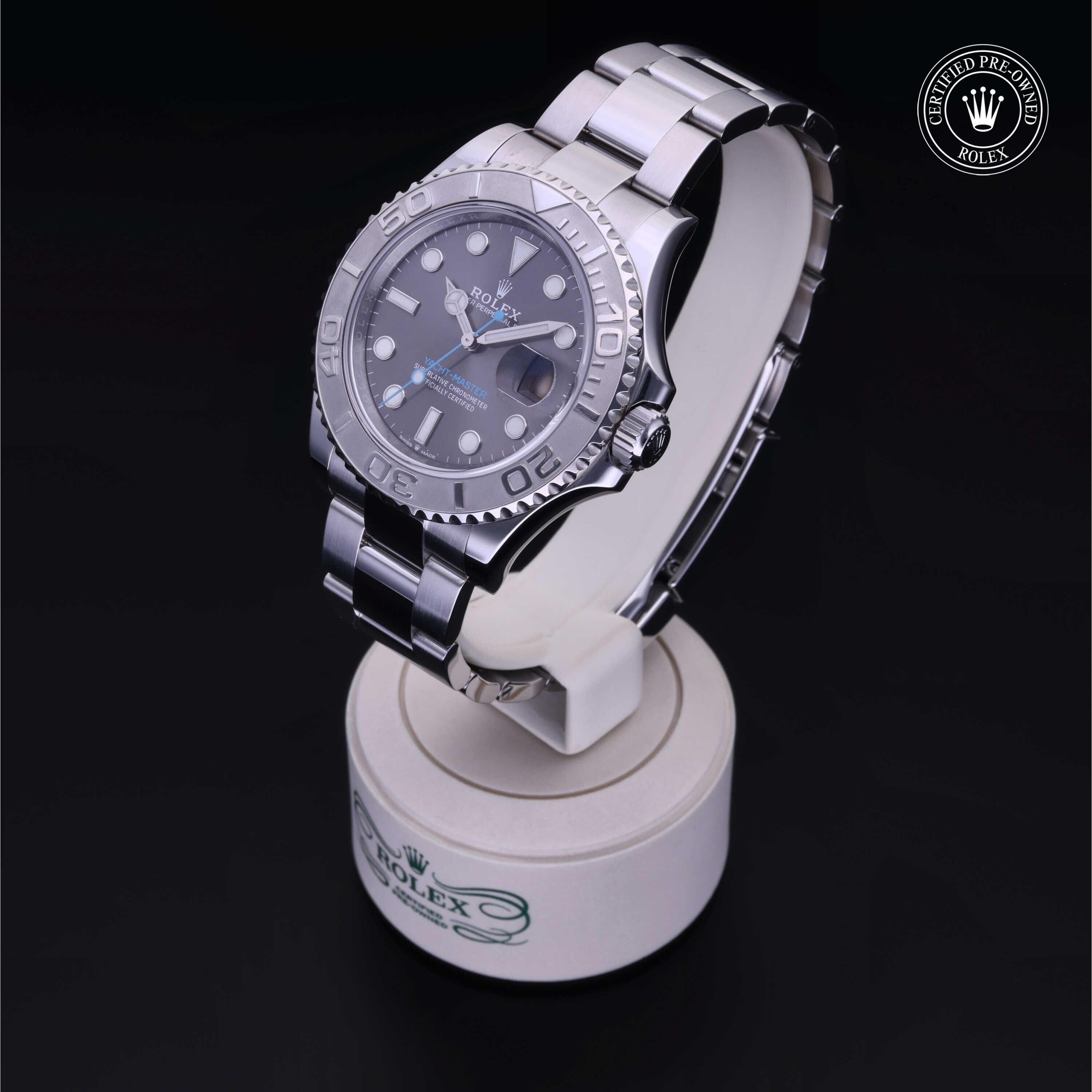 Rolex Certified Pre-owned Yacht-Master M126622-0001 front on black background
