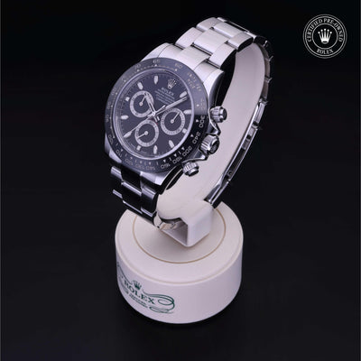 Rolex Certified Pre-owned Daytona M116500LN-0002 front on black background