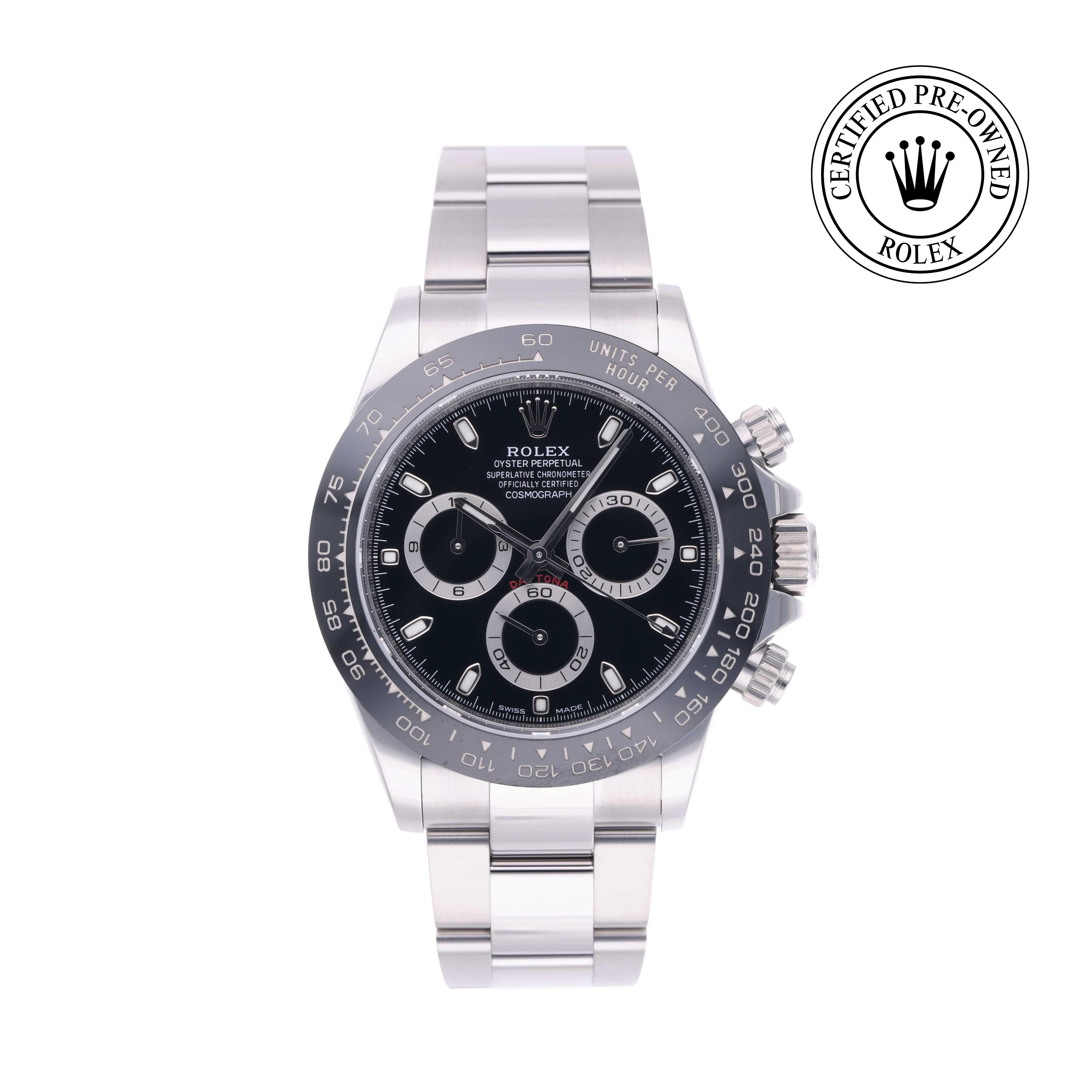 Rolex Certified Pre-owned Daytona M116500LN-0002 front on white background