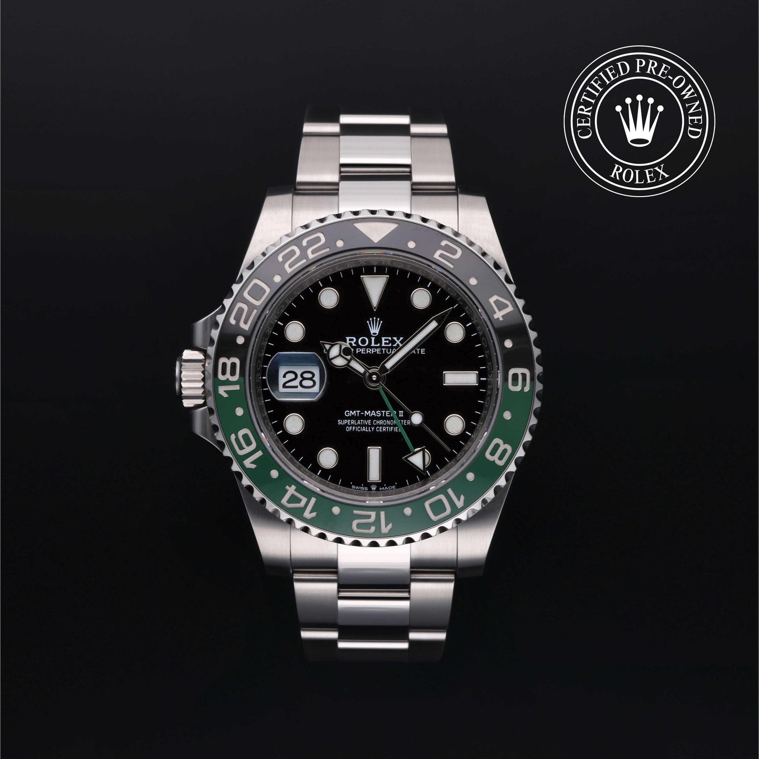Rolex Certified Pre-owned GMT M126720VTNR-0001 front on black background