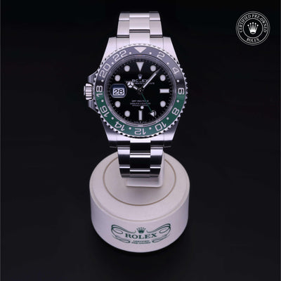 Rolex Certified Pre-owned GMT M126720VTNR-0001 front on black background