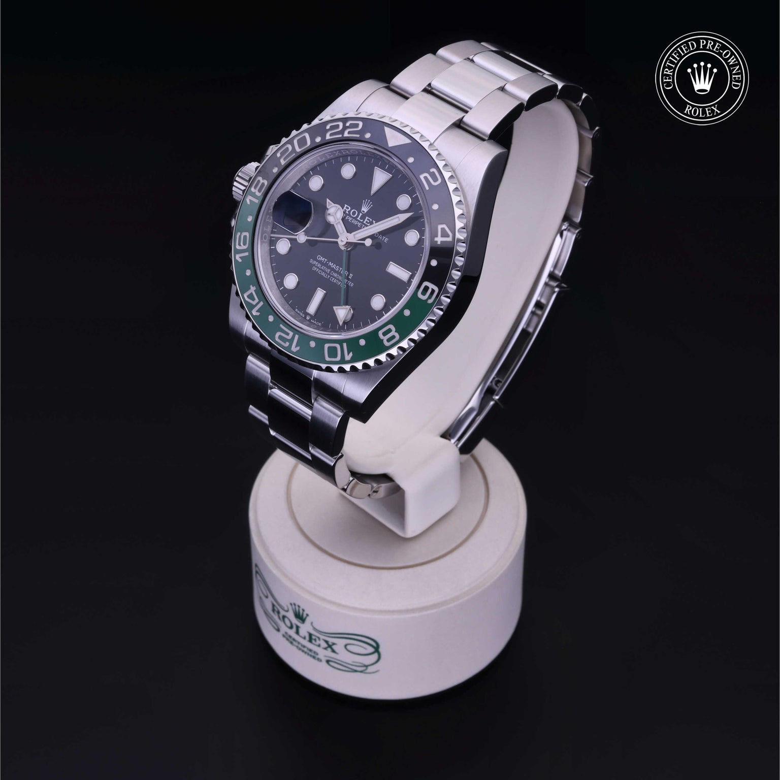Rolex Certified Pre-owned GMT M126720VTNR-0001 front on black background