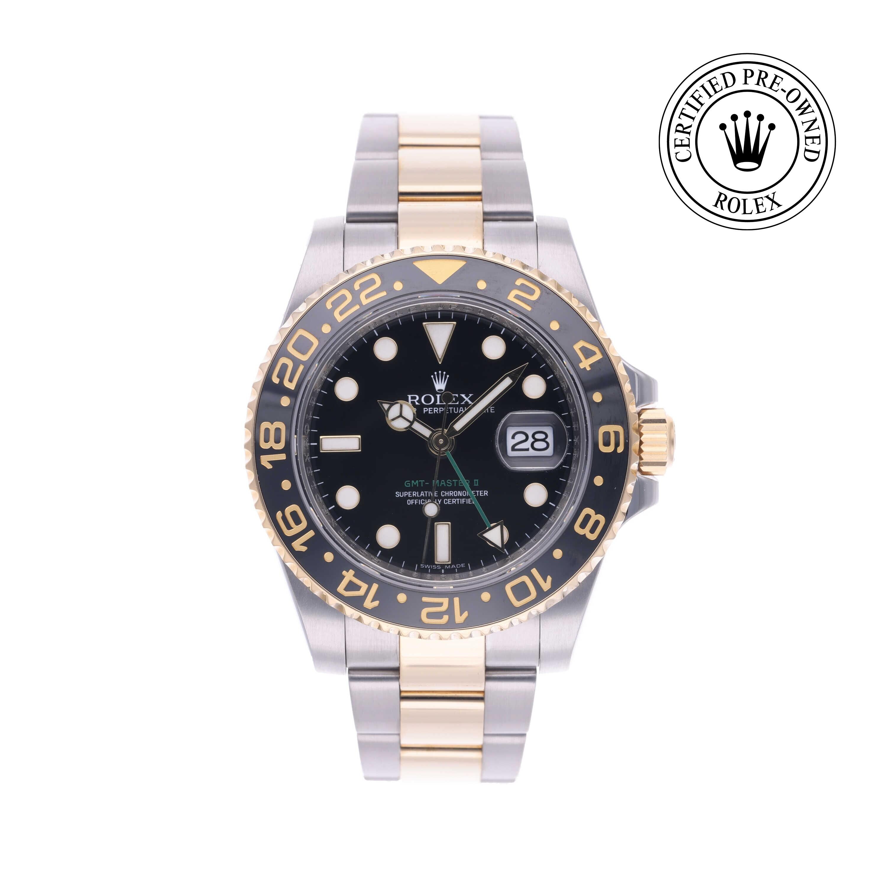 Rolex Certified Pre-owned GMT M116713LN-0001 front on white background