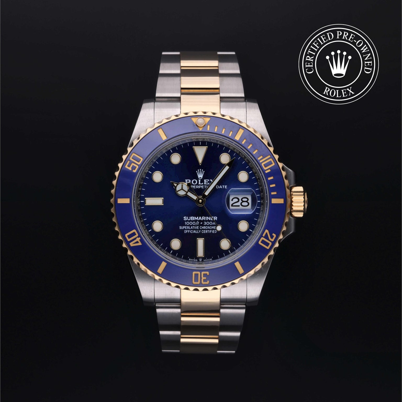 Rolex Certified Pre-owned Submariner M126613LB-0002 front on black background