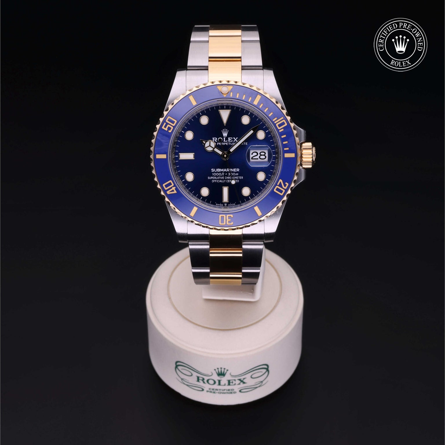 Rolex Certified Pre-owned Submariner M126613LB-0002 front on black background