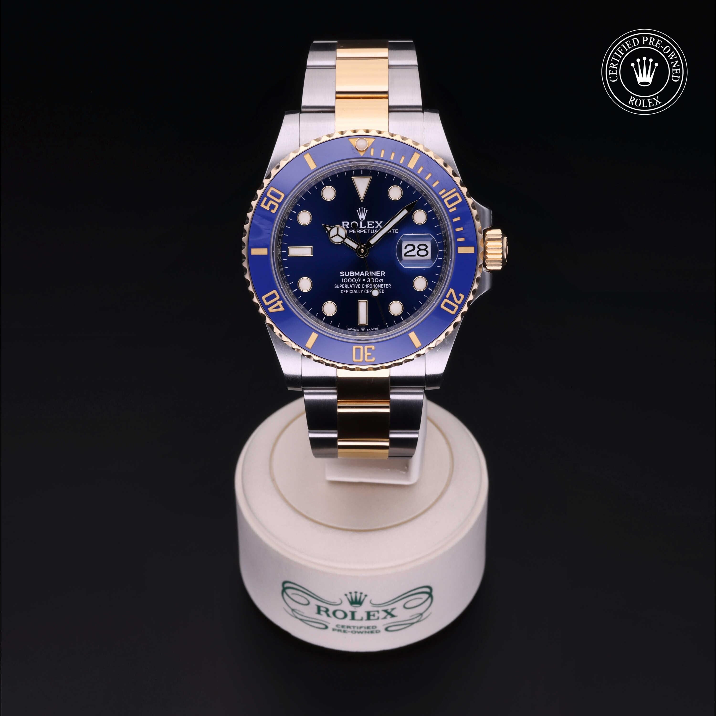 Rolex Certified Pre-owned Submariner M126613LB-0002 front on black background