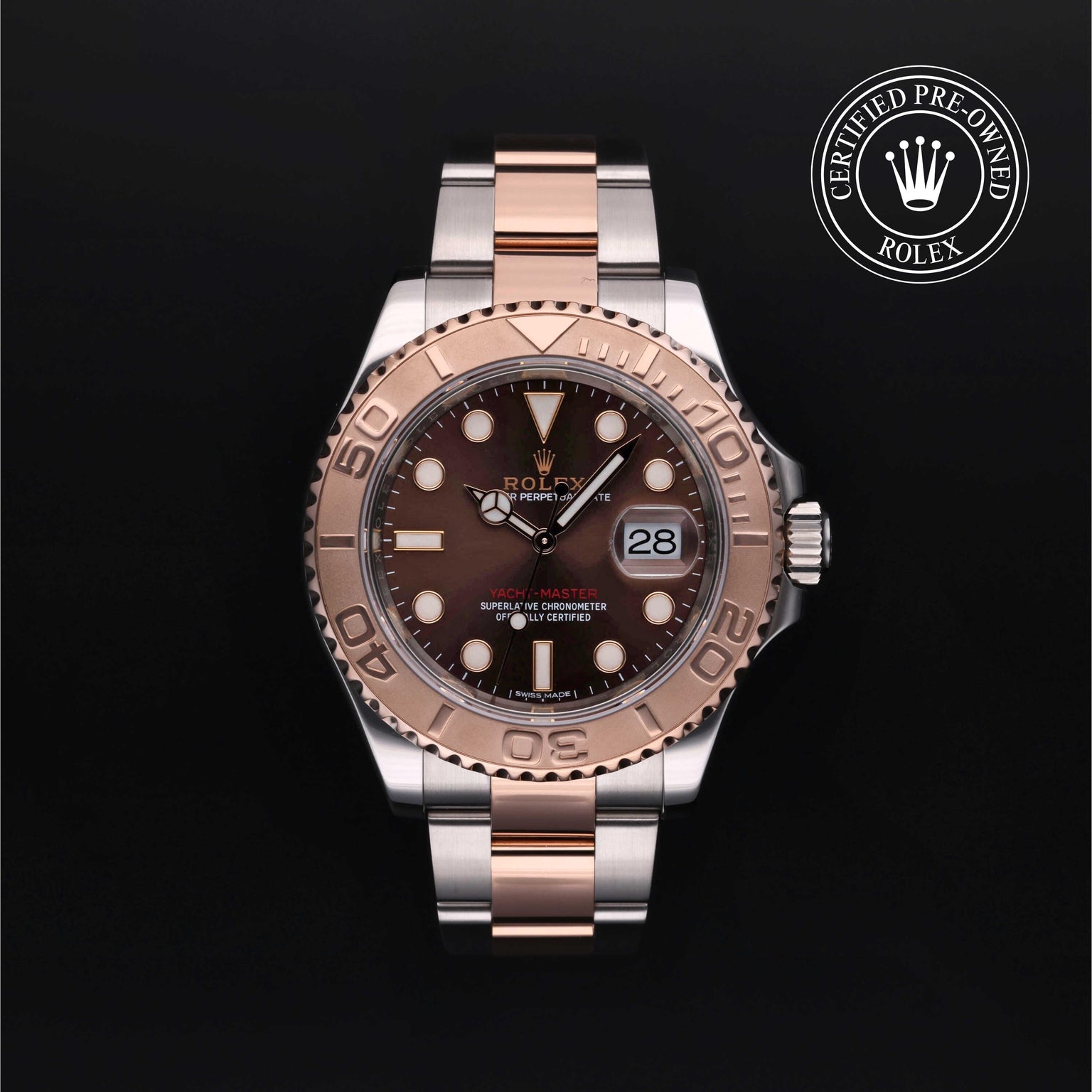 Rolex Certified Pre-owned Yacht-Master M116621-0001 front on black background
