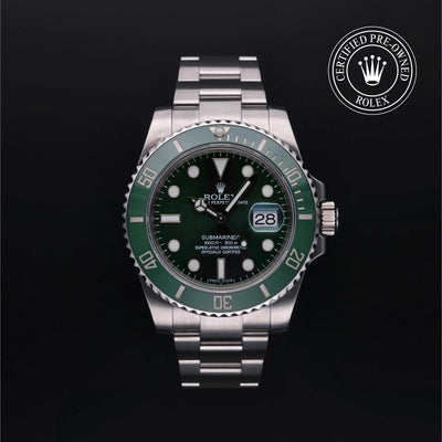 Rolex Certified Pre-owned Submariner M116610LV-0002 front on black background