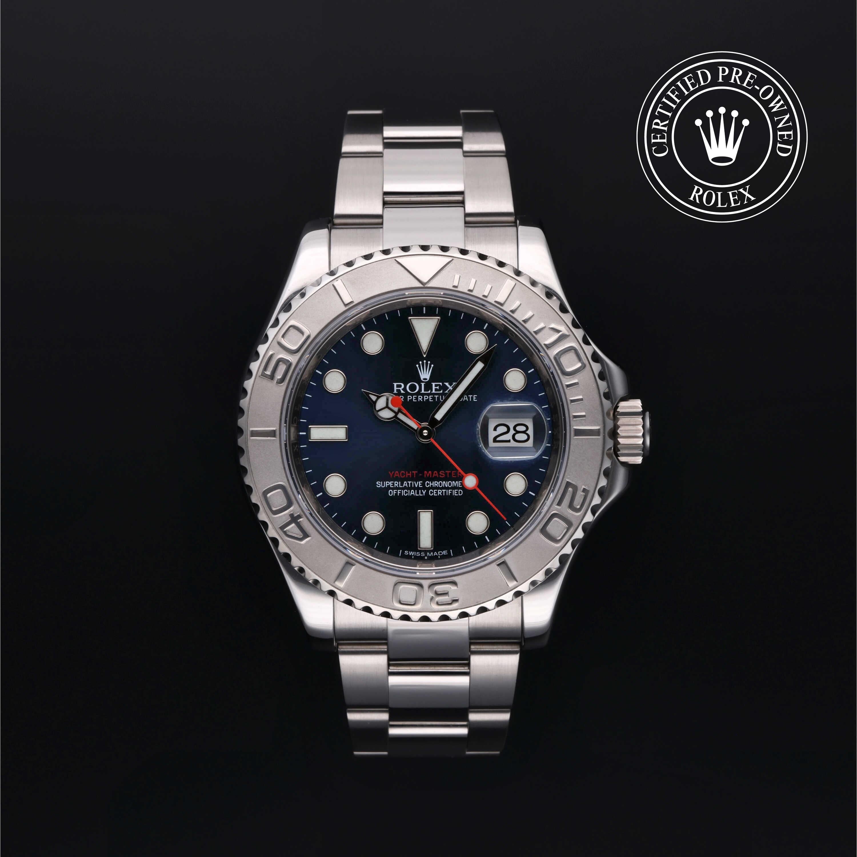 Rolex Certified Pre-owned Yacht-Master M116622-0001 front on black background