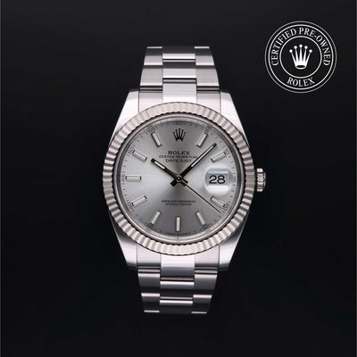 Rolex Certified Pre-owned Datejust M126334-0003 front on black background