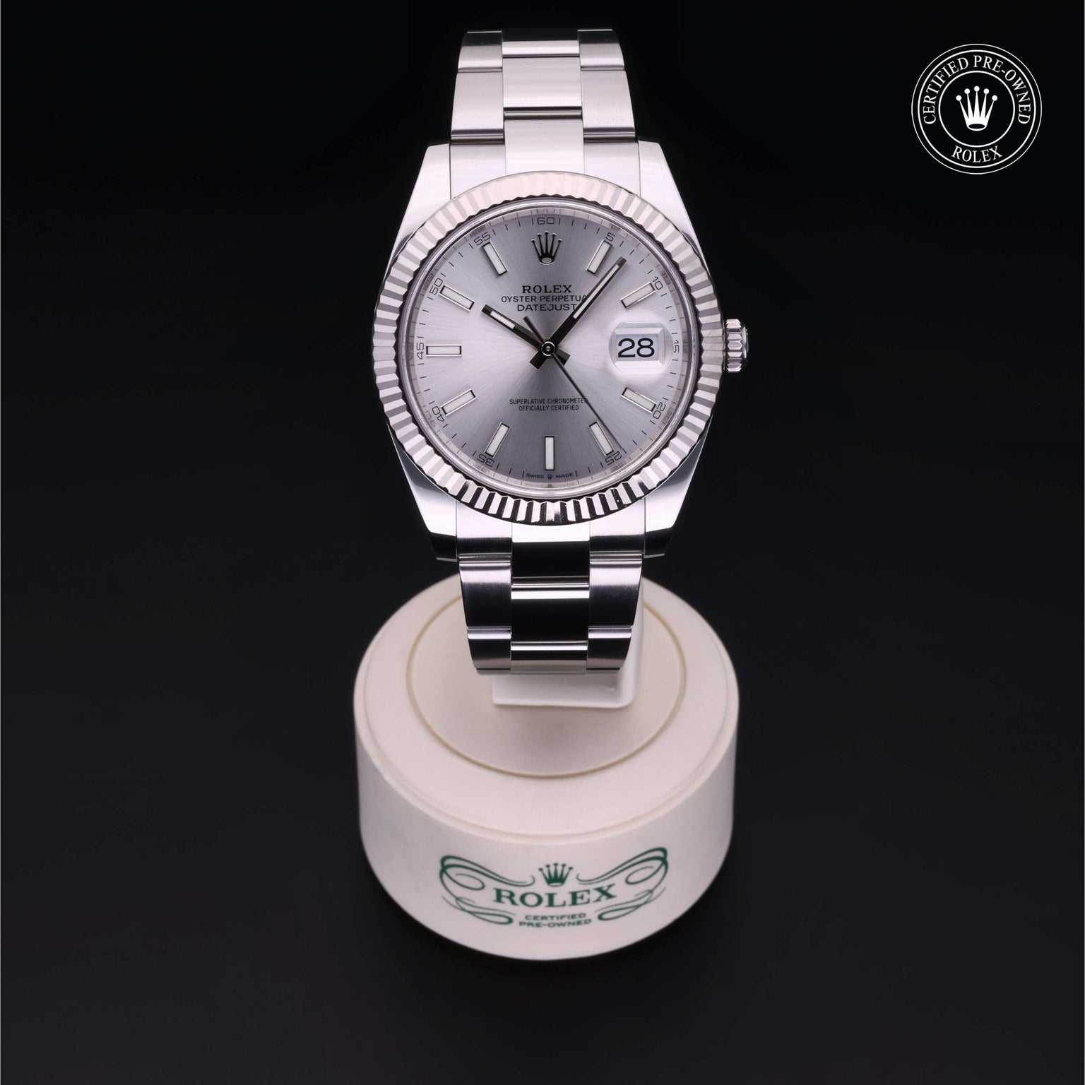 Rolex Certified Pre-owned Datejust M126334-0003 front on black background