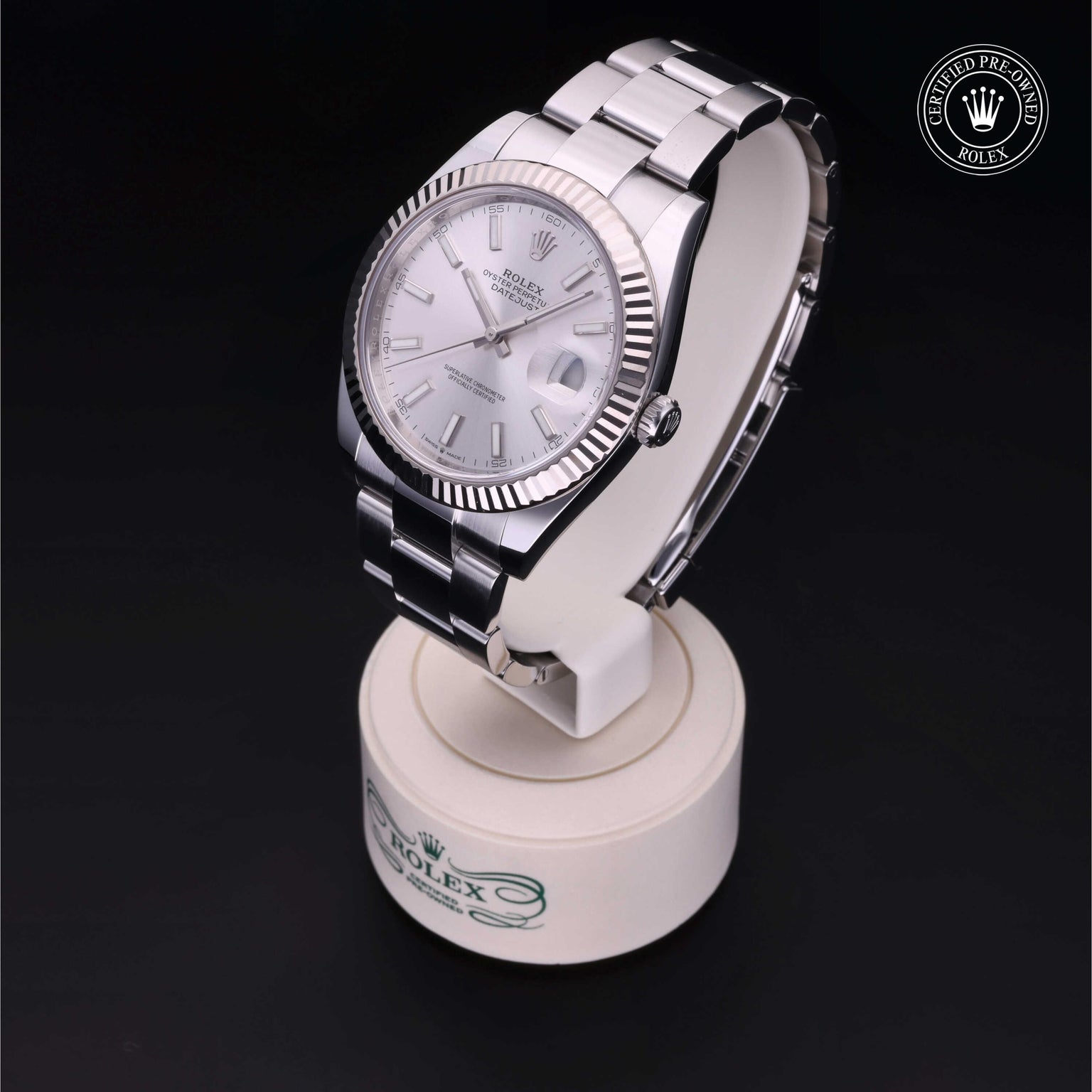 Rolex Certified Pre-owned Datejust M126334-0003 front on black background