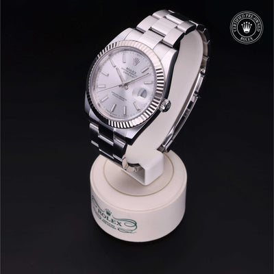 Rolex Certified Pre-owned Datejust M126334-0003 front on black background