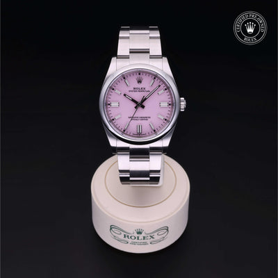 Rolex Certified Pre-owned Oyster Perpetual M126000-0008 front on black background
