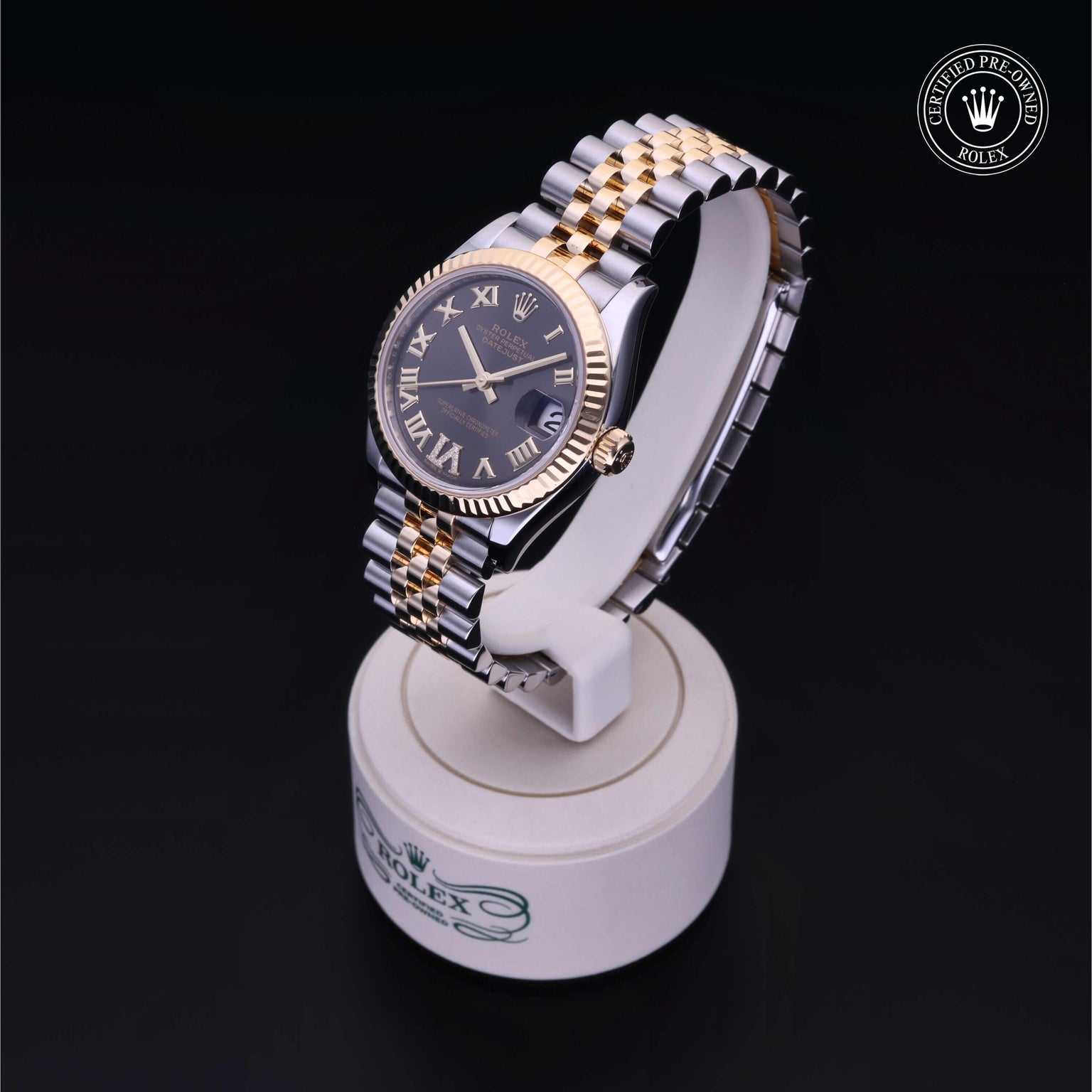 Rolex Certified Pre-owned Lady Datejust M278273-0018 front on black background
