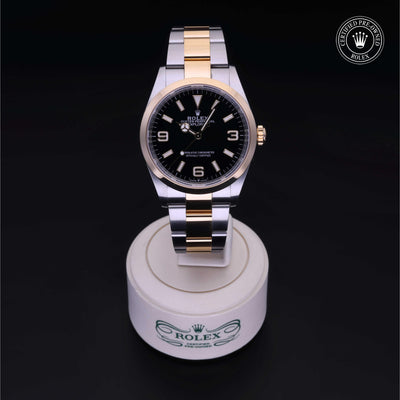 Rolex Certified Pre-owned Explorer M124273-0001 front on black background