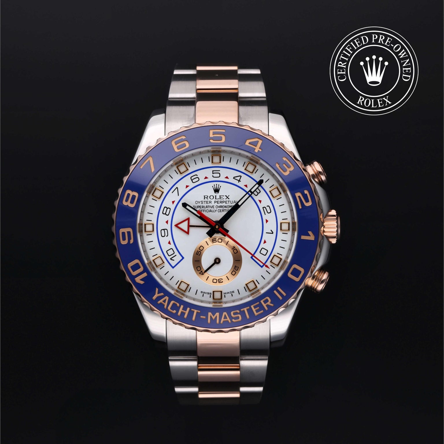Rolex Certified Pre-owned Yacht-Master M116681-0001 front on black background