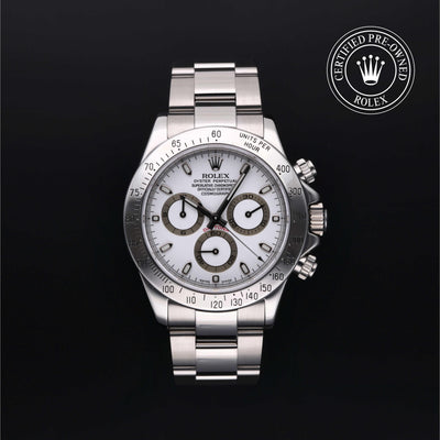 Rolex Certified Pre-owned Daytona M116520-0007 front on black background