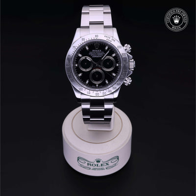 Rolex Certified Pre-owned Daytona M116520-0015 front on black background