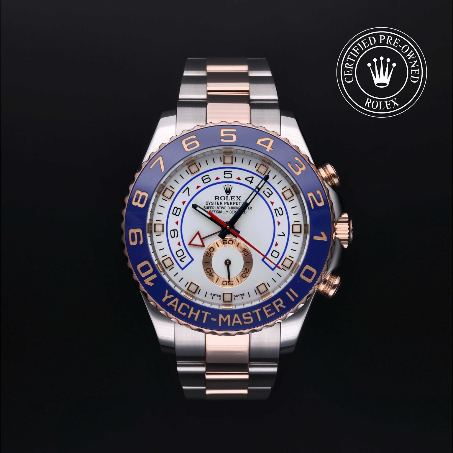 Rolex Certified Pre-owned Yacht-Master M116681-0001 front on black background