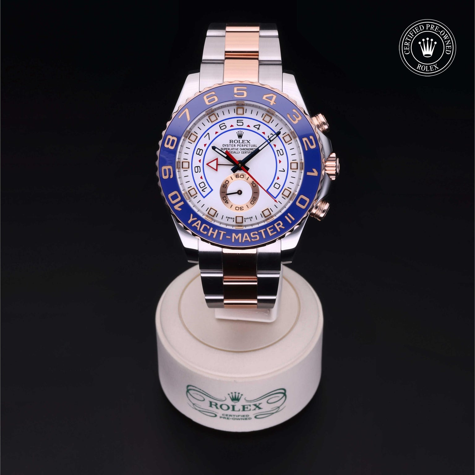 Rolex Certified Pre-owned Yacht-Master M116681-0001 front on black background