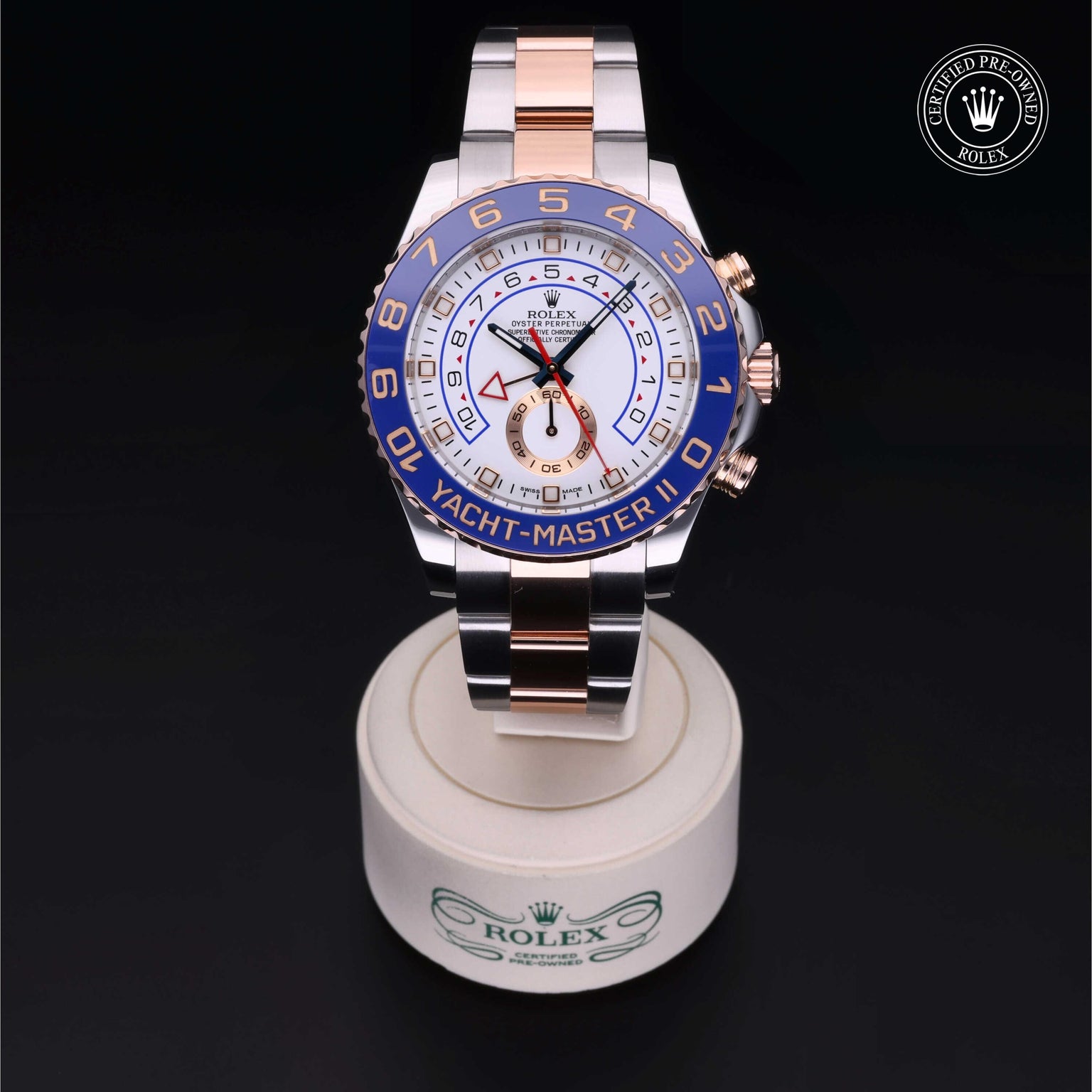 Rolex Certified Pre-owned Yacht-Master M116681-0001 front on black background
