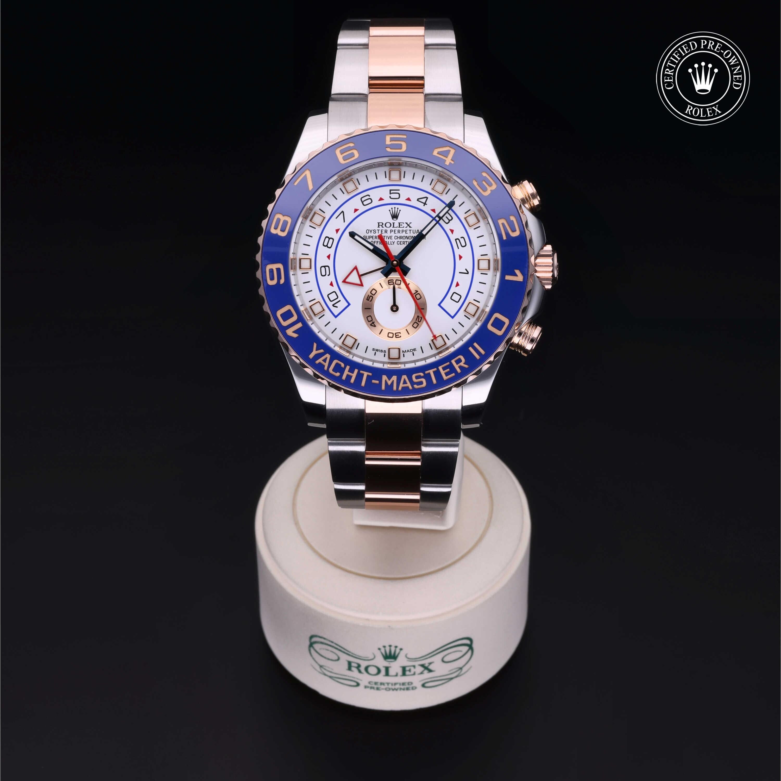Rolex Certified Pre-owned Yacht-Master M116681-0001 front on black background