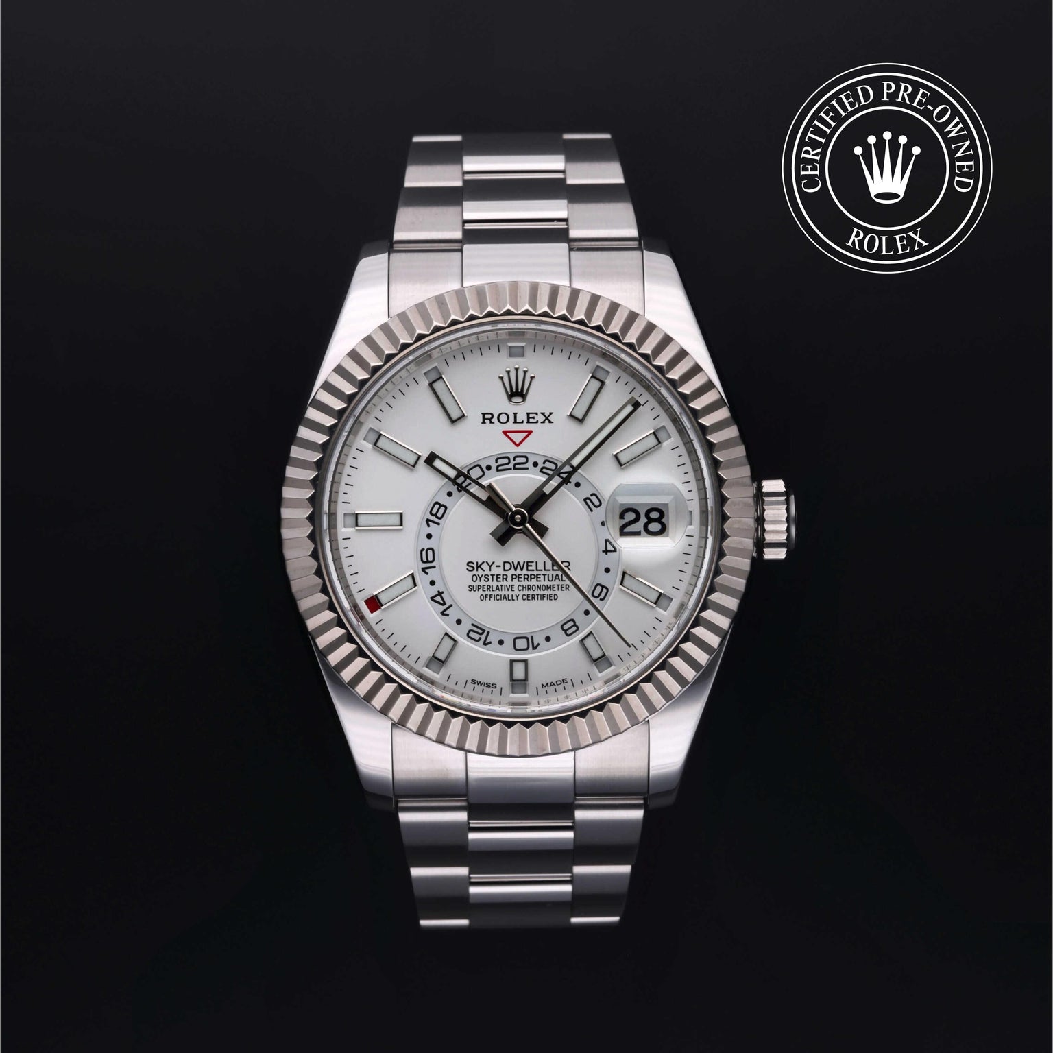 Rolex Certified Pre-owned Sky-Dweller M326934-0001 front on black background