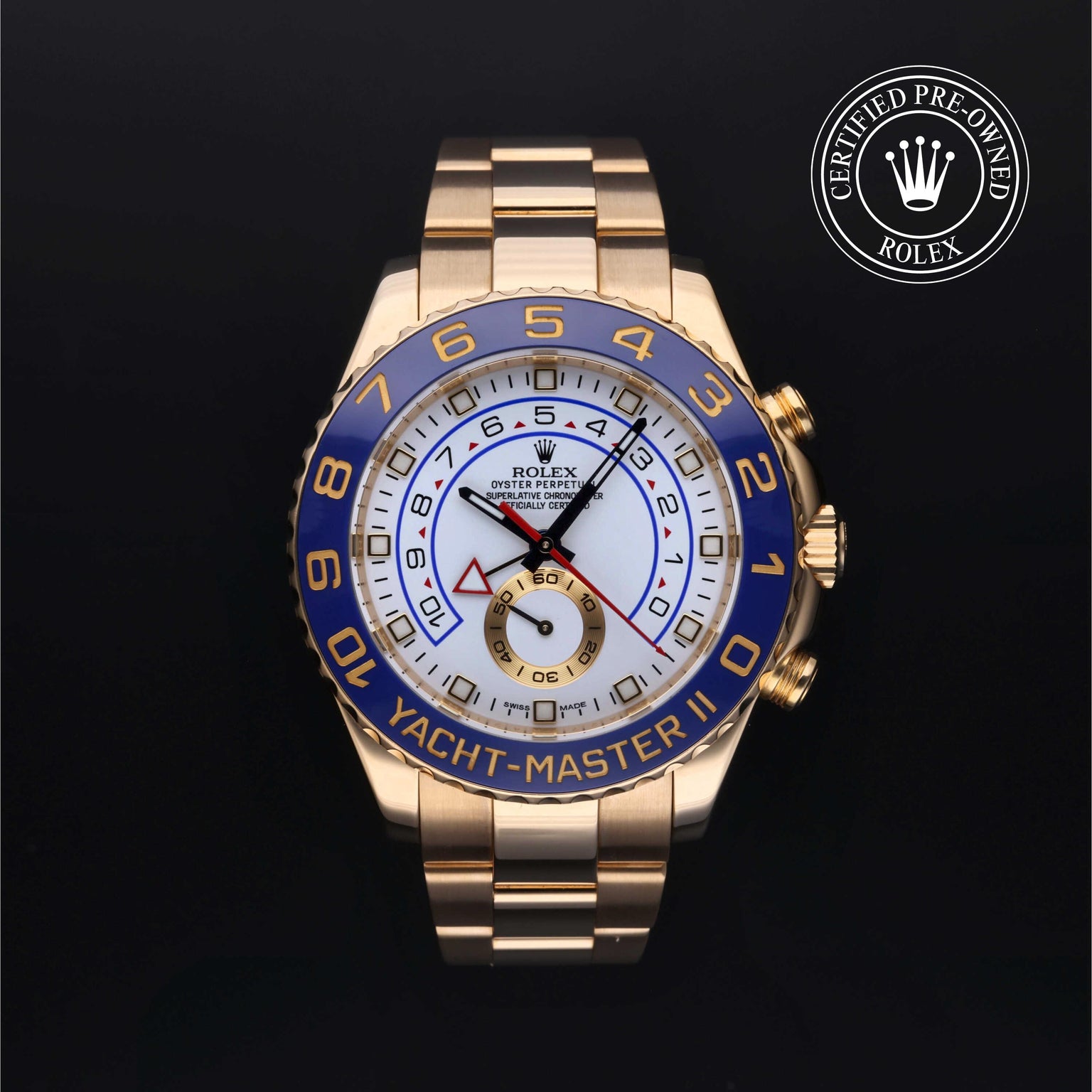 Rolex Certified Pre-owned Yacht-Master M116688-0001 front on black background