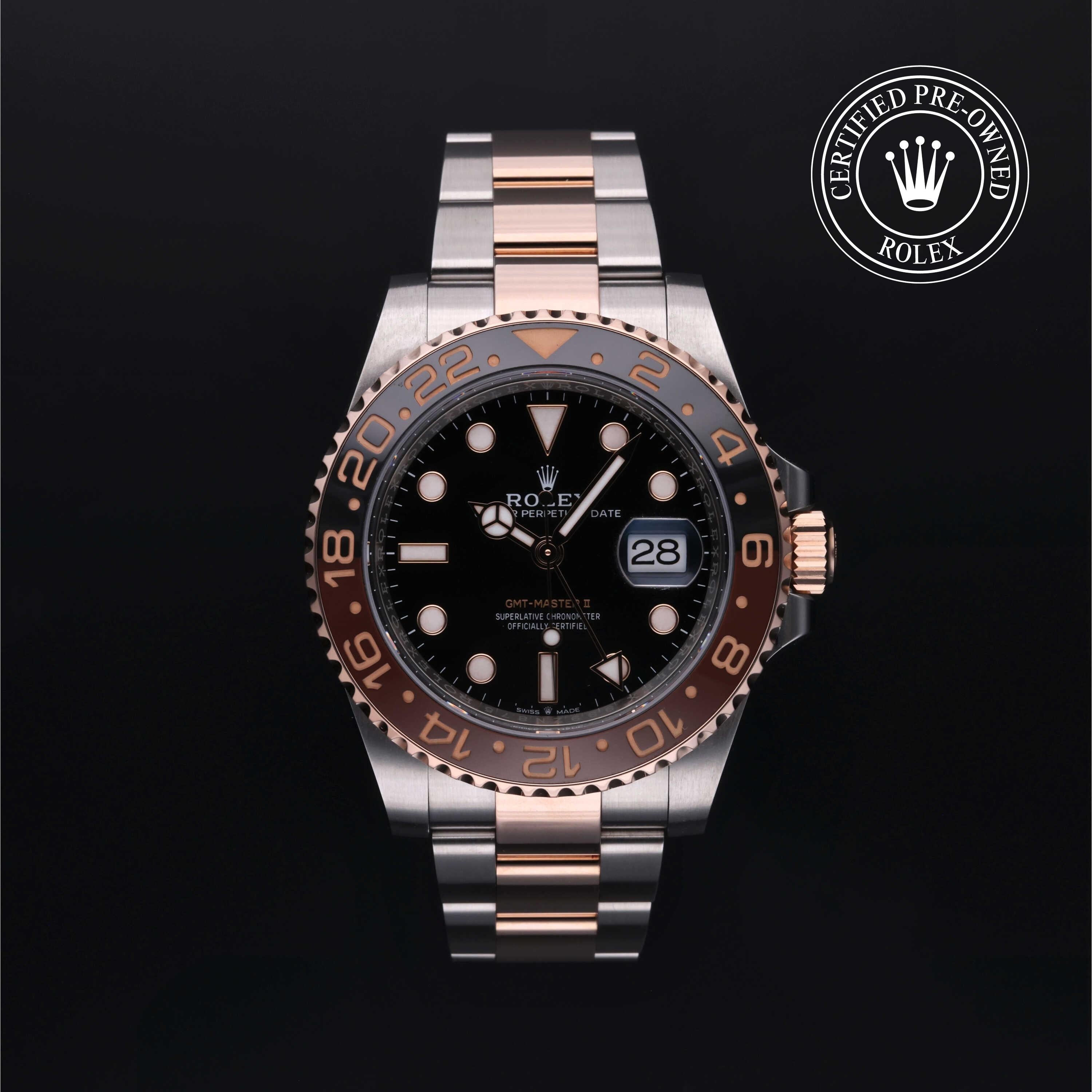 Rolex Certified Pre-owned GMT M126711CHNR-0002 front on black background