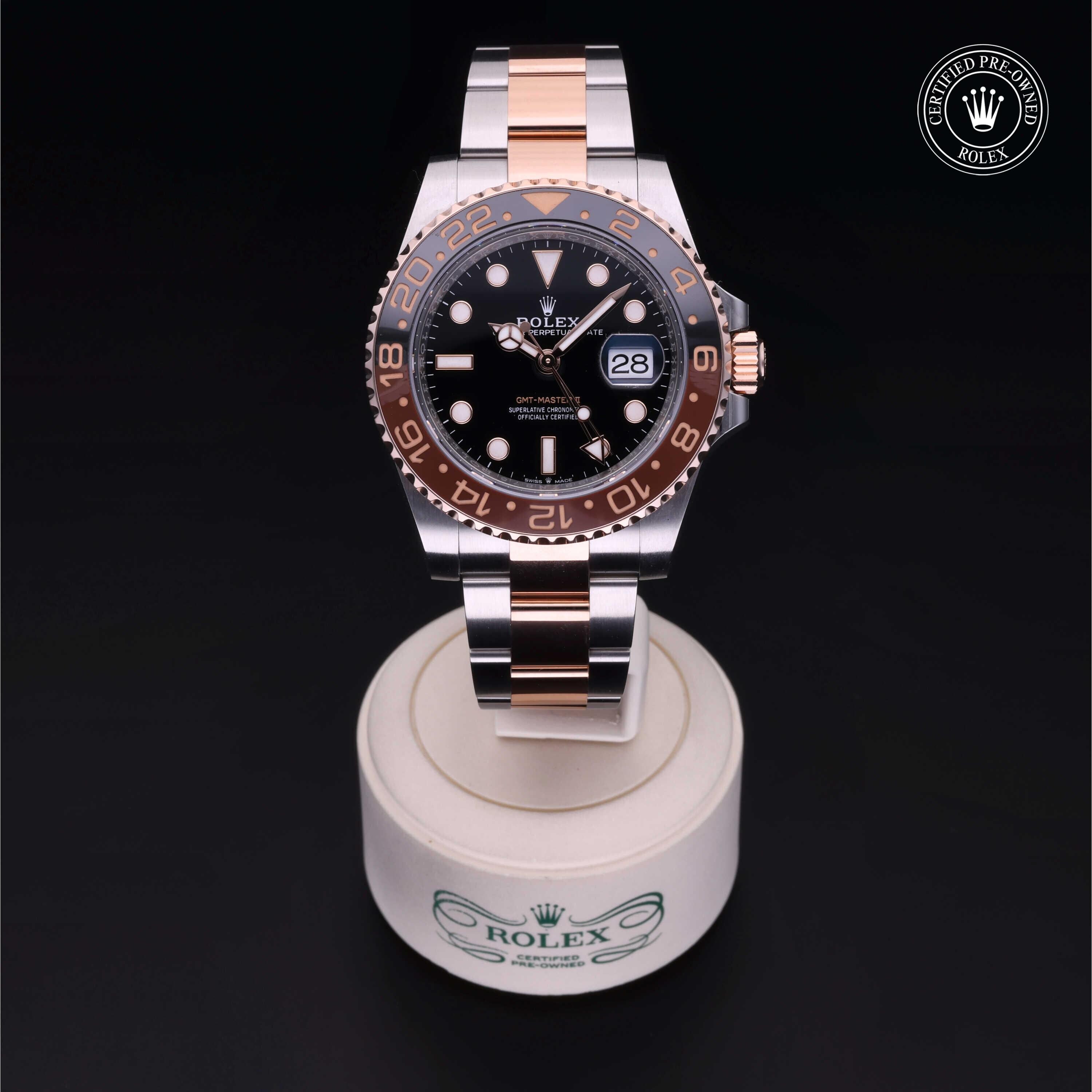 Rolex Certified Pre-owned GMT M126711CHNR-0002 front on black background