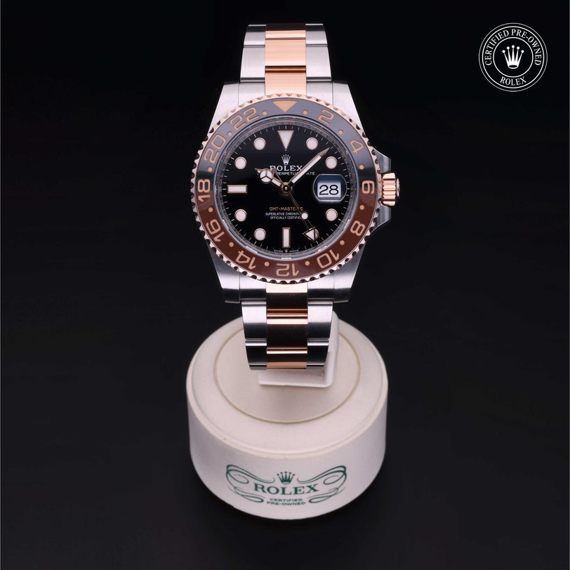 Rolex Certified Pre-owned GMT M126711CHNR-0002 front on black background