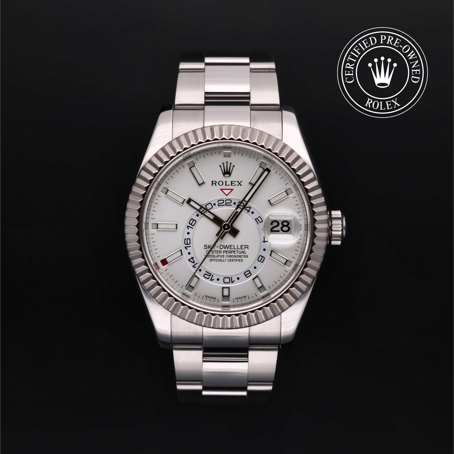Rolex Certified Pre-owned Sky-Dweller M326934-0001 front on black background