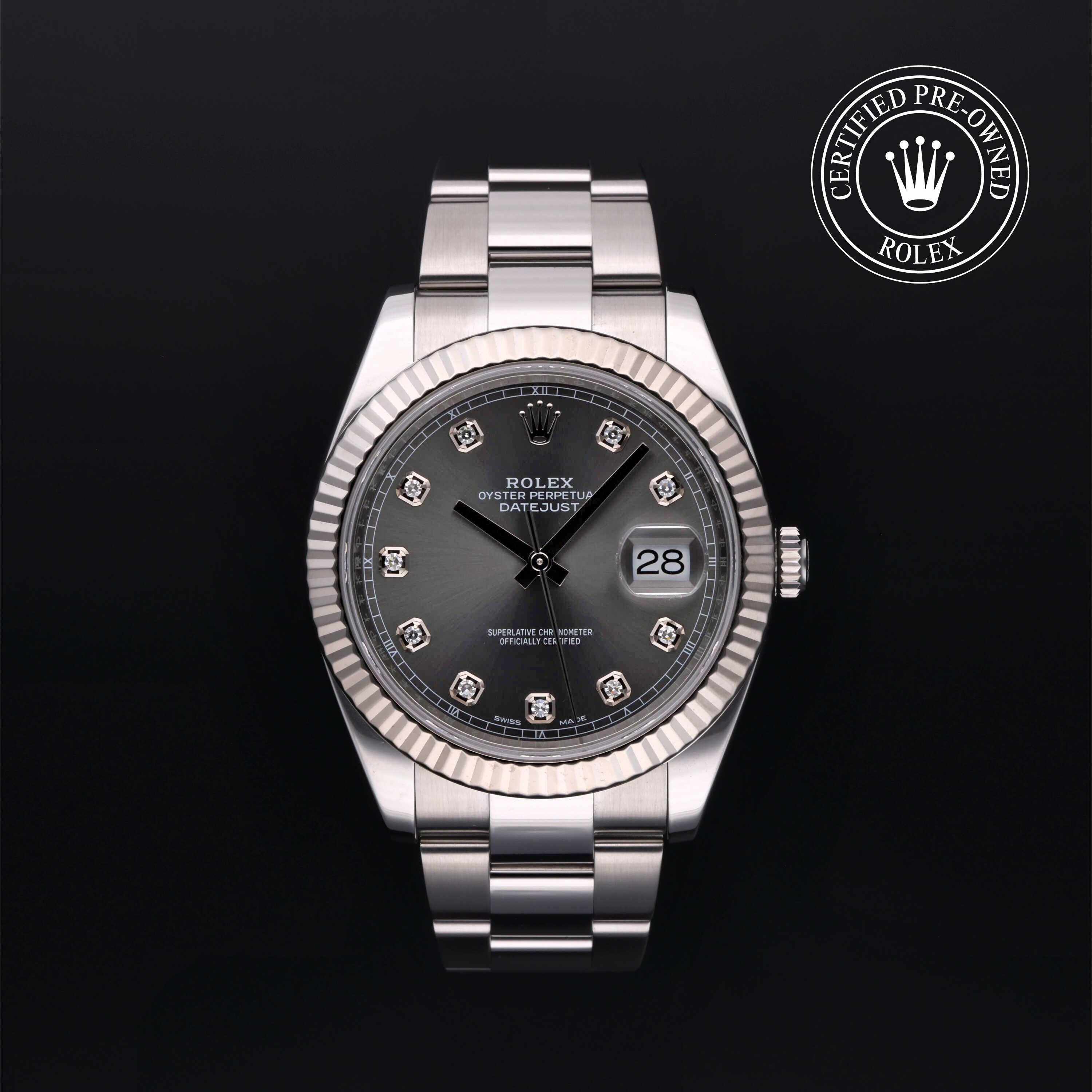 Rolex Certified Pre-owned Datejust M126334-0005 front on black background